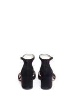 Back View -Click To Enlarge 'Susie' block heel ankle strap suede sandals