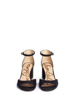 Front View -Click To Enlarge 'Susie' block heel ankle strap suede sandals