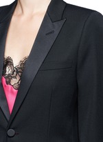 Detail View -Click To Enlarge Satin peak lapel virgin wool jacket