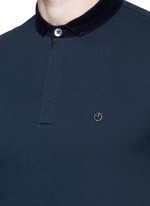 Detail View -Click To Enlarge Velvet collar slim fit polo shirt
