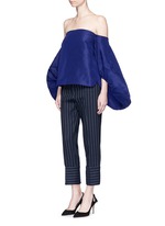 Figure View -Click To Enlarge Balloon sleeve silk faille off-shoulder top