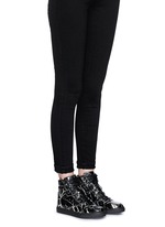Figure View -Click To Enlarge Marble print leather high top sneakers