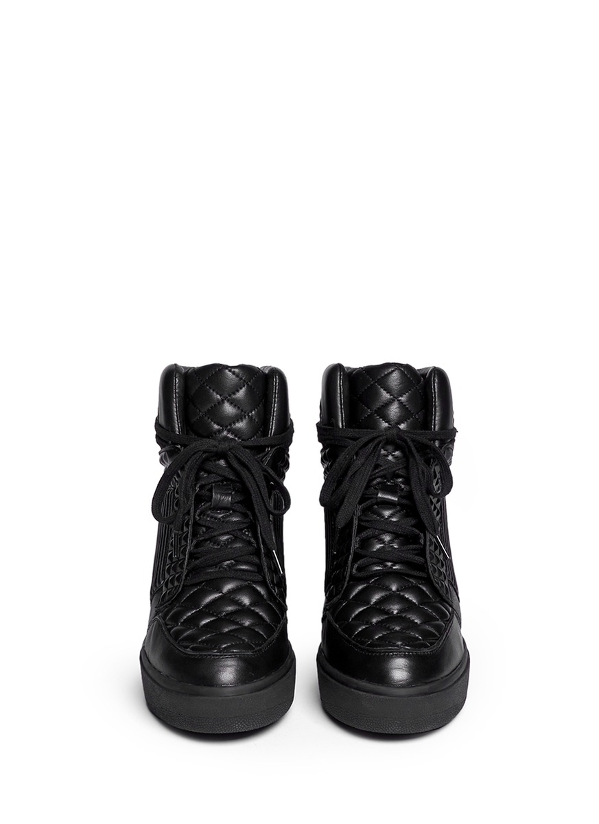 leather high top wedge sneakers