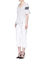 Figure View -Click To Enlarge 'Sky' variegated stripe drawstring cotton-silk blouse
