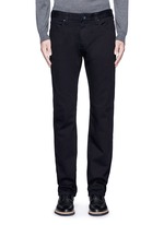 Detail View -Click To Enlarge Slim fit solid cotton denim jeans