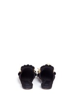 Back View -Click To Enlarge Pompom raffia fringe canvas slippers
