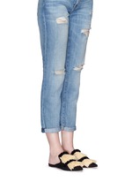 Figure View -Click To Enlarge Pompom raffia fringe canvas slippers