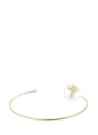 Mizuki | 'Sea of Beauty' diamond star pearl 14k gold wire cuff | Women