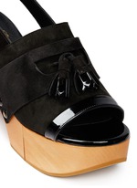 Detail View -Click To Enlarge 'Clara' patent trim tassel suede clog sandals