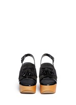 Front View -Click To Enlarge 'Clara' patent trim tassel suede clog sandals