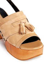 Detail View -Click To Enlarge 'Clara' patent trim tassel suede clog sandals