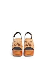 Front View -Click To Enlarge 'Clara' patent trim tassel suede clog sandals