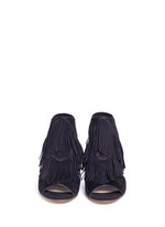 Front View -Click To Enlarge 'Elaine' fringe suede peep toe sandals