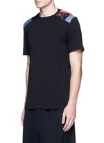 Front View -Click To Enlarge Velvet and denim patchwork T-shirt