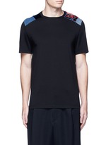 Main View -Click To Enlarge Velvet and denim patchwork T-shirt