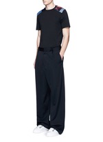 Figure View -Click To Enlarge Velvet and denim patchwork T-shirt