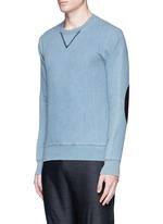 Front View -Click To Enlarge Calfskin leather elbow patch sweatshirt