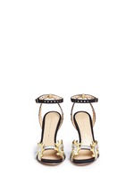 Front View -Click To Enlarge 'High Gear' cog cutout metallic leather sandals