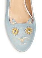 Detail View -Click To Enlarge 'Mechanical Kitty' metallic suede flats