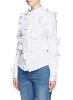 Front View -Click To Enlarge Frill trim cotton poplin shirt