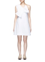 Main View -Click To Enlarge Twist bow one-shoulder microfaille dress