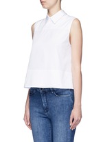 Front View -Click To Enlarge Tie back poplin sleeveless shirt