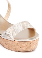 Detail View -Click To Enlarge 'Portia' snake print suede cork wedge platform sandals