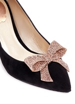 Detail View -Click To Enlarge x BLITZ 'Decollete' strass pavé bow suede pumps