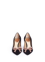 Front View -Click To Enlarge x BLITZ 'Decollete' strass pavé bow suede pumps