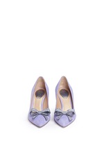 Front View -Click To Enlarge x BLITZ 'Decollete' strass pavé bow suede pumps