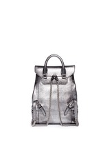 Back View -Click To Enlarge Small charm chain metallic pebbled leather backpack