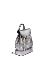 Figure View -Click To Enlarge Small charm chain metallic pebbled leather backpack