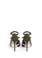 Back View -Click To Enlarge Metal stud appliqué leather trim suede pumps