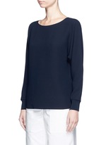 Front View -Click To Enlarge Rib cuff lasercut crepe blouse