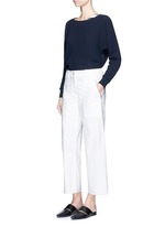 Figure View -Click To Enlarge Rib cuff lasercut crepe blouse
