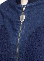 Detail View -Click To Enlarge Lace insert denim bomber jacket