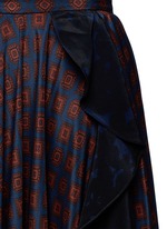 Detail View -Click To Enlarge Ruffle trim foulard print silk skirt