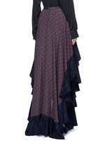 Back View -Click To Enlarge Ruffle trim foulard print silk skirt