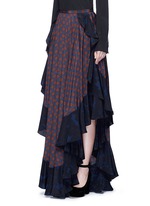 Front View -Click To Enlarge Ruffle trim foulard print silk skirt