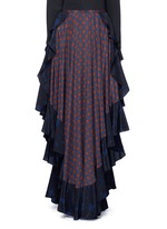 Main View -Click To Enlarge Ruffle trim foulard print silk skirt