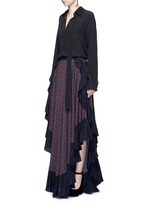 Figure View -Click To Enlarge Ruffle trim foulard print silk skirt