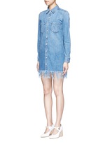 Front View -Click To Enlarge 'WD' fringe hem denim shirt dress