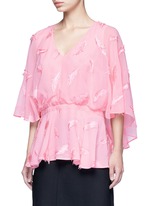 Front View -Click To Enlarge Feather embroidery batwing cape top