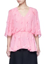 Main View -Click To Enlarge Feather embroidery batwing cape top