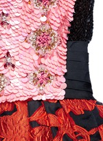 Detail View -Click To Enlarge Floral embellished bodice fil coupé strapless gown