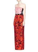 Figure View -Click To Enlarge Floral embellished bodice fil coupé strapless gown
