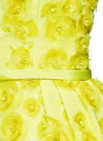Detail View -Click To Enlarge Organza floral embroidery silk belted strapless gown