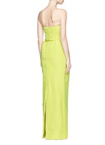 Back View -Click To Enlarge Organza floral embroidery silk belted strapless gown