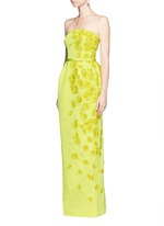 Figure View -Click To Enlarge Organza floral embroidery silk belted strapless gown