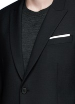 Detail View -Click To Enlarge Peak lapel stretch gabardine skinny fit blazer